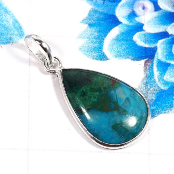 Crysocolla D - BPS962-925 Sterling Silver Germany Psilomelane Dendrite Bezel Pe
