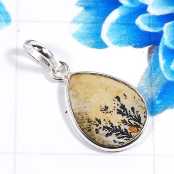 Germany Psilomelane Dendrite E - BPS962-925 Sterling Silver Germany Psilomelane Dendrite Bezel Pe