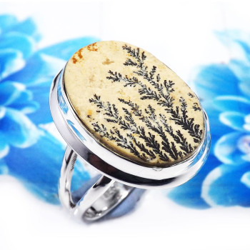 German Psilomelane Dendrite A - PSR784-Unique German Psilomelane Dendrite 925 Sterling Silver Pl