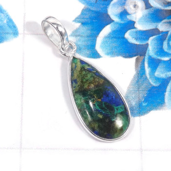 Lapis Azurite M - BPS965-Charming Lapis Azurite 925 Sterling Silver Bezel Pendents
