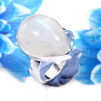 Rainbow Moonstone A - PSR782-Stylish Rainbow Moonstone 925 Sterling Silver Plain Rings