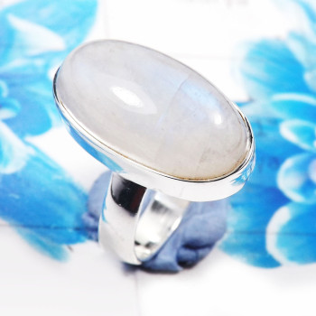 Rainbow Moonstone B - PSR782-Stylish Rainbow Moonstone 925 Sterling Silver Plain Rings