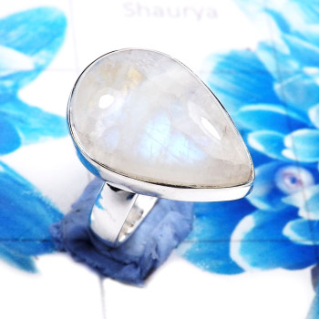 Rainbow Moonstone F - PSR782-Stylish Rainbow Moonstone 925 Sterling Silver Plain Rings