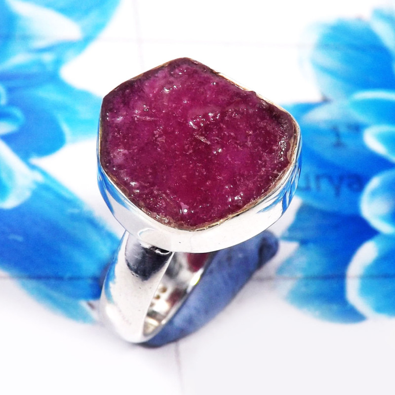 Pink Ruby Rough O - RSS922-Dazzling Rough Stone 925 Sterling Silver Wholesale Rings