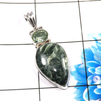 Green Amethyst & Seraphinite O - SSP882-925 Sterling Silver Fabulous Two Stone Designer Pendants