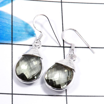 Green Amethyst Cut C - BZE808-Stunning Handmade 925 Sterling Silver Bezel Earrings Indi