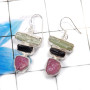 Green Kynite,Black Tourmaline & Ruby D - XSE944-925 Sterling Silver Fabulous Rough Stone Earrings Company