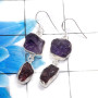 Amethyst & Garnet Rough B - XSE943-Stunning 925 Sterling Silver Handmade Rough Stone Earring