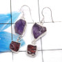Amethyst & Garnet O - XSE943-Stunning 925 Sterling Silver Handmade Rough Stone Earring
