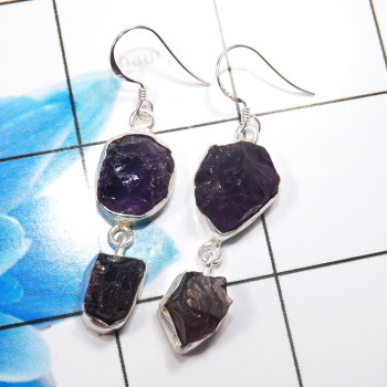 Amethyst & Garnet C - XSE940-Amazing 925 Sterling Silver Wholesale Rough Stone Earring Amethyst & Garnet C - XSE940-Amazing 925 Sterling Silver Wholesale Rough Stone Earring