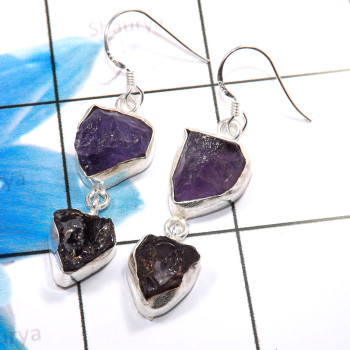 Amethyst & Garnet O - XSE940-Amazing 925 Sterling Silver Wholesale Rough Stone Earring Amethyst & Garnet O - XSE940-Amazing 925 Sterling Silver Wholesale Rough Stone Earring
