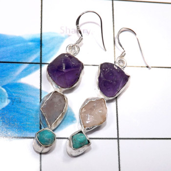 Amethyst & Garnet E - XSE940-Amazing 925 Sterling Silver Wholesale Rough Stone Earring Amethyst & Garnet E - XSE940-Amazing 925 Sterling Silver Wholesale Rough Stone Earring