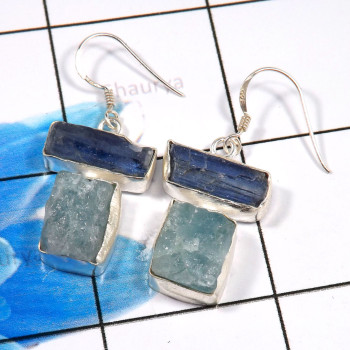 Blue Kynite & Aquamarine Rough E - XSE939-Dazzling Company Made 925 Sterling Silver Rough Stone Jew