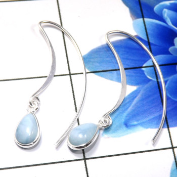 Larimar Cab D - BZE794-Dazzling 925 Sterling Silver Company Made Bezel Earrings