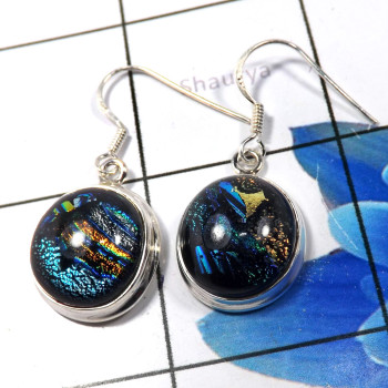 Dichroic Glass E - SDE775-Glorious Dichroic Glass 925 Sterling Silver Designer Earr