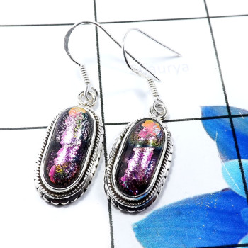 Dichroic Glass F - SDE775-Glorious Dichroic Glass 925 Sterling Silver Designer Earr Dichroic Glass F - SDE775-Glorious Dichroic Glass 925 Sterling Silver Designer Earr