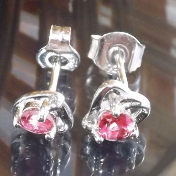 Pink Tourmaline  O - SSE862-3x3 Round 925 Sterling Silver Natural Pink Tourmaline Stu