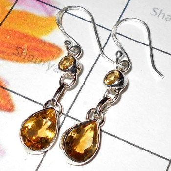 Citrine cut K - SDE975-Pretty Design Natural Gemstone Silver Earring
