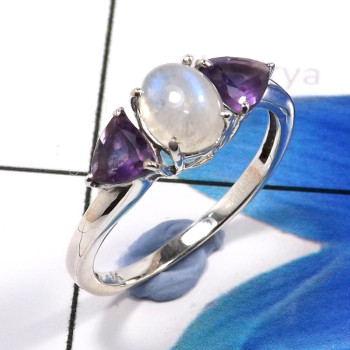 Rainbow Moonstone & Amethyst  I - SCR875-Charming 925 Sterling Silver Dazzling Designer New Look C