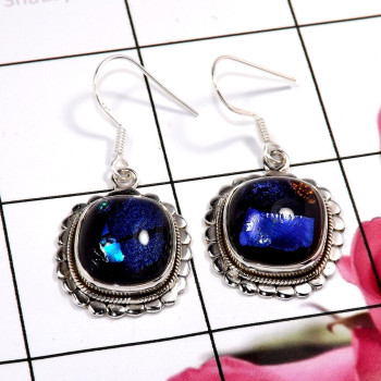 Dichroic Glass O - SDE764-Glamorous Dichroic Glass 925 Sterling Silver Designer Ear