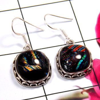 Dichroic Glass F - SDE763-925 Sterling Silver Lovely Dichroic Glass Earrings Factor