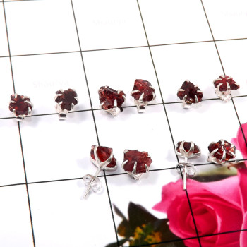 Garnet Rough B - SVP823-925 Sterling Silver 5 Pcs Set Wholesale Glamorous Stud Ea
