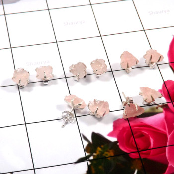 Rose Quartz Rough D - SVP823-925 Sterling Silver 5 Pcs Set Wholesale Glamorous Stud Ea
