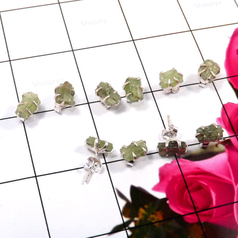 Green Kynite Rough F - SVP823-925 Sterling Silver 5 Pcs Set Wholesale Glamorous Stud Ea