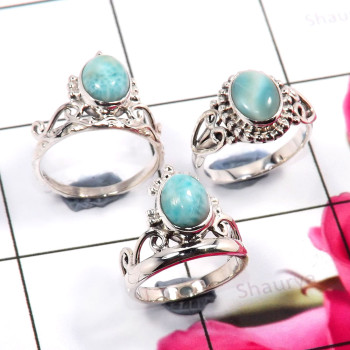 Larimar Cab H - SVP822-Gorgeous Larimar 3 Pcs Wholesale Set Rings 925 Sterling S