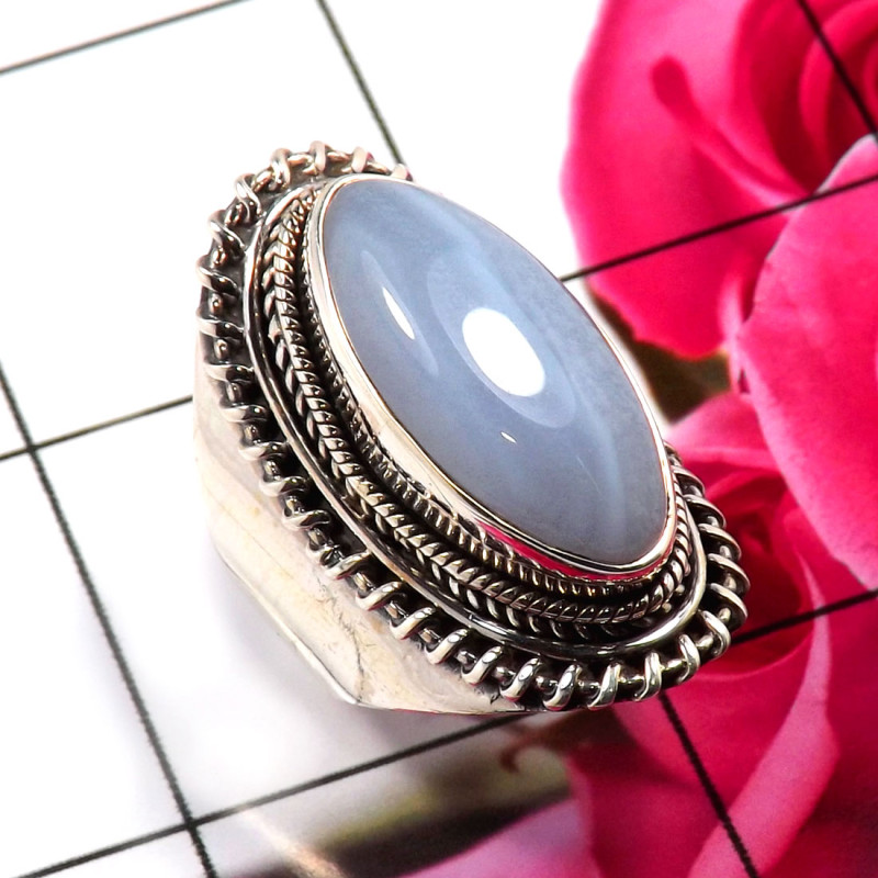 Blue Opal C - SDR691-Stunning Handmade Designer 925 Sterling Silver Rings Fact Blue Opal C - SDR691-Stunning Handmade Designer 925 Sterling Silver Rings Fact