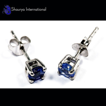 Tanzanite Cut B - SFJ996-4x4 Round Tanzanite Cut Gorgeous Company Made Stud Earrin