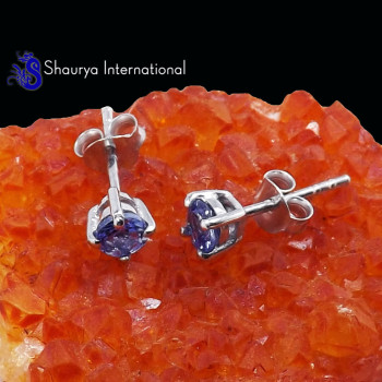 Tanzanite Cut D - SFJ996-4x4 Round Tanzanite Cut Gorgeous Company Made Stud Earrin