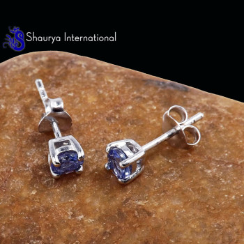 Tanzanite Cut E - SFJ996-4x4 Round Tanzanite Cut Gorgeous Company Made Stud Earrin
