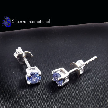 Tanzanite Cut F - SFJ996-4x4 Round Tanzanite Cut Gorgeous Company Made Stud Earrin