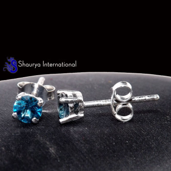 London Blue Topaz B - SFJ992-4x4 Round London Blue Topaz Lovely 925 Sterling Silver St