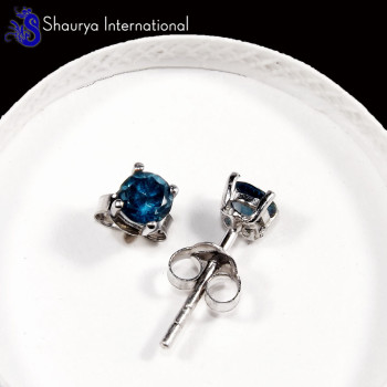 London Blue Topaz C - SFJ992-4x4 Round London Blue Topaz Lovely 925 Sterling Silver St