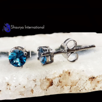 London Blue Topaz D - SFJ992-4x4 Round London Blue Topaz Lovely 925 Sterling Silver St