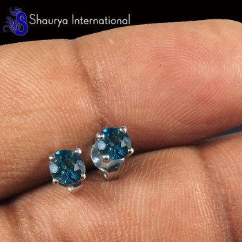 London Blue Topaz O - SFJ992-4x4 Round London Blue Topaz Lovely 925 Sterling Silver St