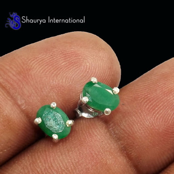 Emerald A - SFJ985-4x6 Glorious Emerald 925 Sterling Silver Stud Earrings Co