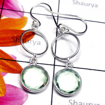 Green Amethyst G - SDE968-Fancy Earring with Exclusive Silver Gemstone