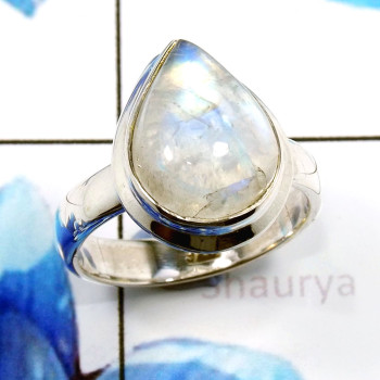 Rainbow Moonstone D - PSR775-Sparkling Blue Fire Rainbow Moonstone Rings 925 Sterling