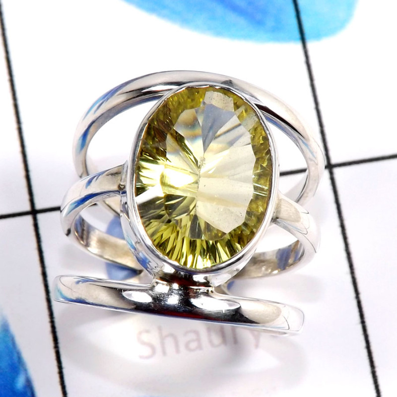 Lemon ConCav Quartz O - RSS882-Charming Cut Designs Party Look Rings 925 Sterling Silver