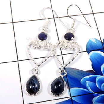 Pietersite & Iolite C - BZE751-Dazzling 925 Sterling Silver Wholesale Handmade Earrings 