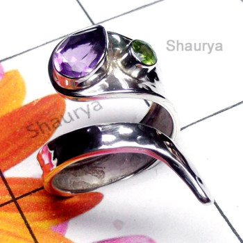 Amethyst & Peridot cut E - SDR991-Exclusive Silver Gorgeous Gemstone Ring Amethyst & Peridot cut E - SDR991-Exclusive Silver Gorgeous Gemstone Ring