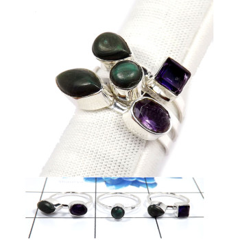 Amethyst & Malachite G - STK949-Amazing New Handmade Wholesale Stackings Rings 925 Sterli