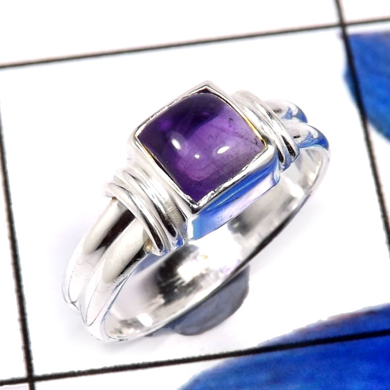 Amethyst Cab O - RBS893-Dazzling Amethyst Cab Handmade Baby Rings 925 Sterling Si