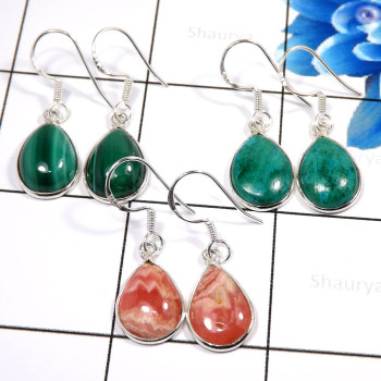 Malachite,Azurite & Rhodochrosite C - WHS984-Fabulous Three Pair Christmas Special Exclusive Jewelry 9