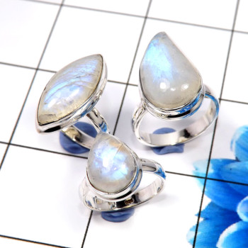 Rainbow Moonstone F - WHS983-Christmas Special Jewelry 3 Pcs Rainbow Moonstone Rings 9