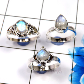 Rainbow Moonstone O - WHS983-Christmas Special Jewelry 3 Pcs Rainbow Moonstone Rings 9