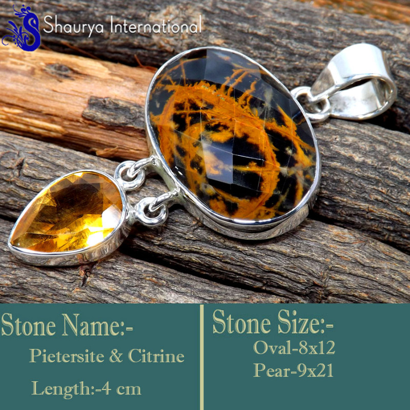 Pietersite & Citrine Cut H - SSP869-Stunning Preety Designs In Handmade Pendants 925 Sterling